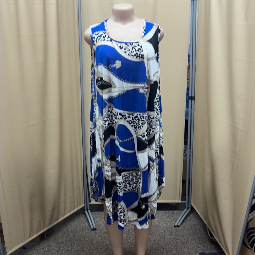 Blue and Black Patterned Women's Dress